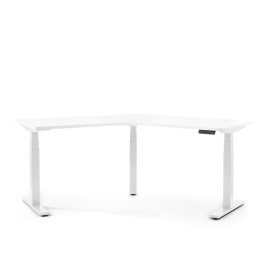 Poppin Series L 3S - Height Adjustable 120 Degree Desk, Color White on White Legs | Home Office & Corporate Use