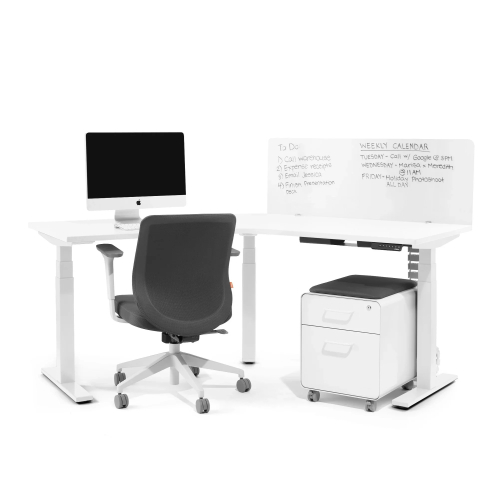 Poppin Series L 3S - Height Adjustable 120 Degree Desk, Color White on White Legs | Home Office & Corporate Use-4