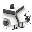 Poppin Series L 3S - Adjustable Height 120 Degree Desk for 3 + Boom Power Rail on Charcoal Legs | Offices-3