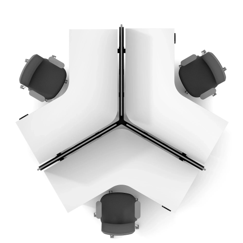 Poppin Series L 3S - Adjustable Height 120 Degree Desk for 3 + Boom Power Rail on Charcoal Legs | Offices-4