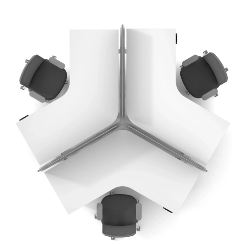 Poppin Series L 3S - Adjustable Height 120 Degree Desk for 3 + Boom Power Rail on White Legs | Office & Remote Work-4