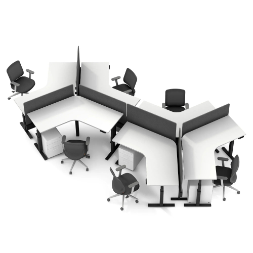 Poppin Series L 3S - Adjustable Height 120 Degree Desk for 6 + Boom Power Rail on Charcoal Legs | Home & Office-3