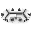 Poppin Series L 3S - Adjustable Height 120 Degree Desk for 6 + Boom Power Rail on Charcoal Legs | Home & Office-4