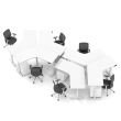 Poppin Series L 3S - Adjustable Height 120 Degree Desk for 6 + Boom Power Rail on White Legs | Workspaces-1