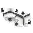 Poppin Series L 3S - Adjustable Height 120 Degree Desk for 6 + Boom Power Rail on White Legs | Workspaces-3