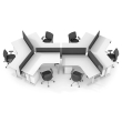 Poppin Series L 3S - Adjustable Height 120 Degree Desk for 6 + Boom Power Rail on White Legs | Workspaces-4
