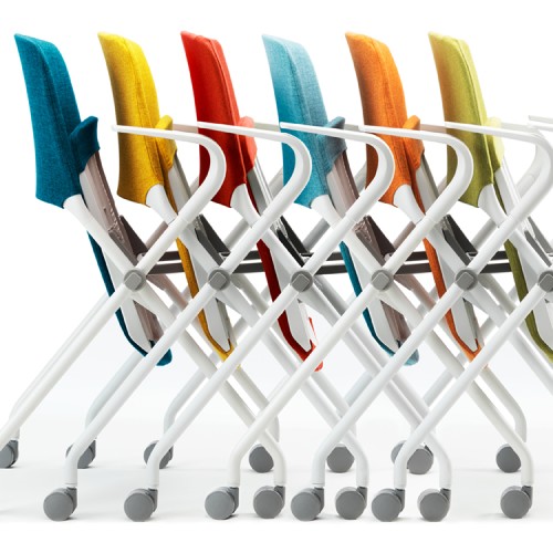 SitOnIt Qwiz Multipurpose Stackable Chair, Mesh & Fabric, Red-3