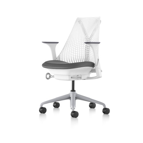 Sayl - office chair, white carcas, grey seat, on castors-3