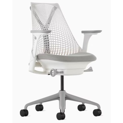 Sayl - office chair, white carcas, grey seat, on castors