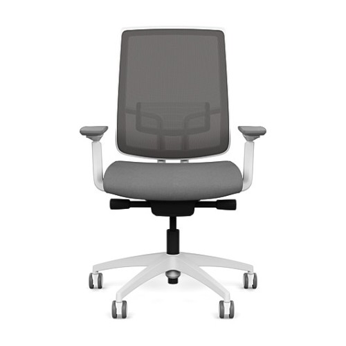 Focus 2.0 Executive Chair by SitOnIt with high back, back material - mesh, seat - gray fabric, white frame, on wheels