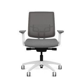 Focus 2.0 executive chair by SitOnIt with Midback, back material - mesh, seat - gray fabric, white frame, on wheels