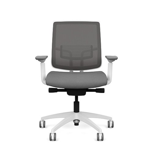 Focus 2.0 executive chair by SitOnIt with Midback, back material - mesh, seat - gray fabric, white frame, on wheels