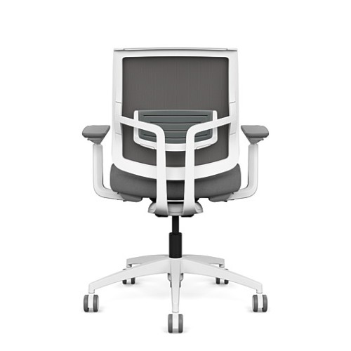 Focus 2.0 executive chair by SitOnIt with Midback, back material - mesh, seat - gray fabric, white frame, on wheels-2