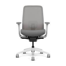 Lavo office chair by SitOnIt with high back, back material - mesh, seat - gray fabric, white frame, on wheels