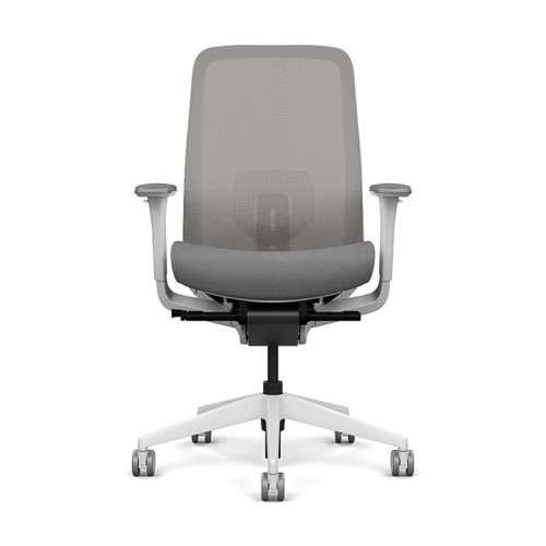 Lavo office chair by SitOnIt with high back, back material - mesh, seat - gray fabric, white frame, on wheels