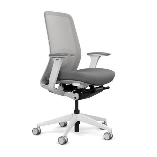 Lavo office chair by SitOnIt with high back, back material - mesh, seat - gray fabric, white frame, on wheels-1