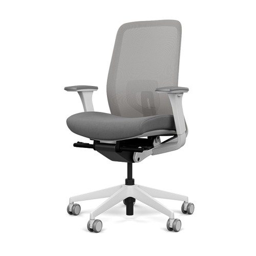 Lavo office chair by SitOnIt with high back, back material - mesh, seat - gray fabric, white frame, on wheels-4