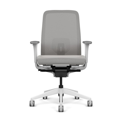 Lavo office chair by SitOnIt with high back, back material - mesh, seat - grey mesh, white frame, on wheels
