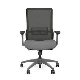 Novo office chair by SitOnIt with high back, back material - mesh, seat - gray fabric, gray frame, on wheels