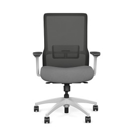 Novo office chair by SitOnIt with high back, back material - mesh, seat - gray fabric, white frame, on wheels