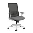 Novo office chair by SitOnIt with high back, back material - mesh, seat - gray fabric, white frame, on wheels-1