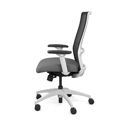 Novo office chair by SitOnIt with high back, back material - mesh, seat - gray fabric, white frame, on wheels-4