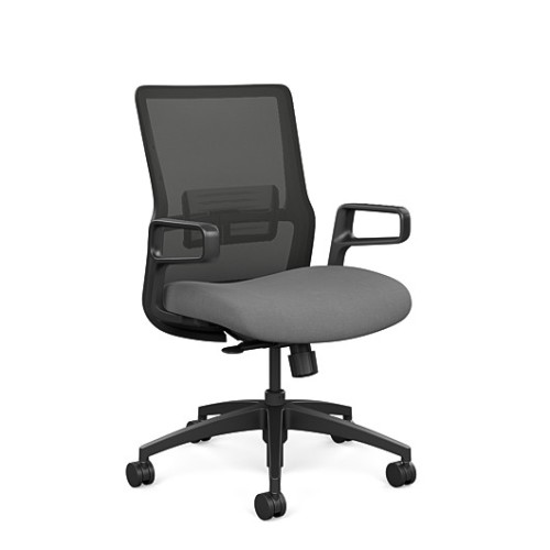 Novo office chair by SitOnIt with medium backrest, backrest material - mesh, seat - gray fabric, black frame, on wheels-1