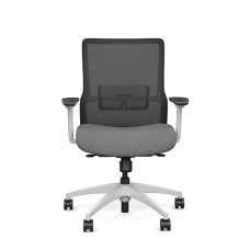 Novo office chair by SitOnIt with medium backrest, backrest material - mesh, seat - gray fabric, white frame, on wheels