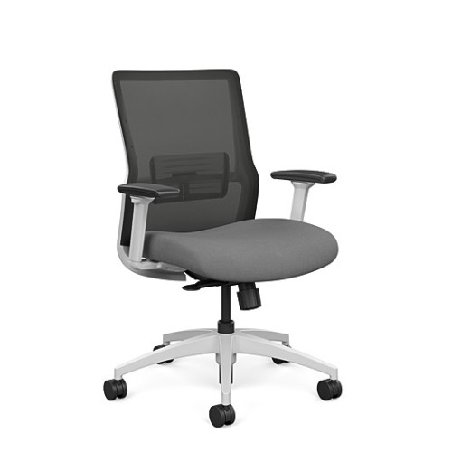 Novo office chair by SitOnIt with medium backrest, backrest material - mesh, seat - gray fabric, white frame, on wheels-1