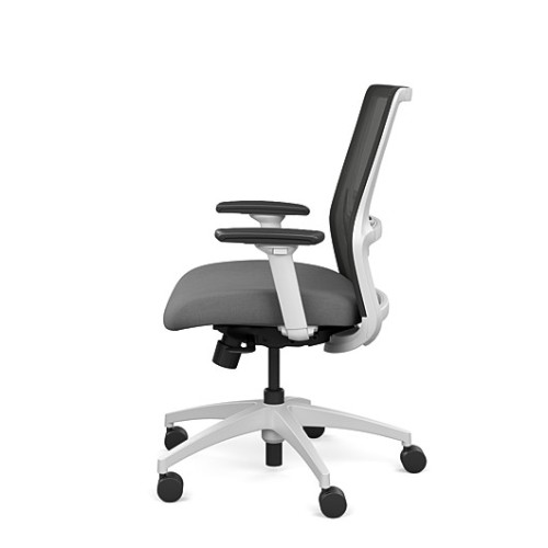 Novo office chair by SitOnIt with medium backrest, backrest material - mesh, seat - gray fabric, white frame, on wheels-4