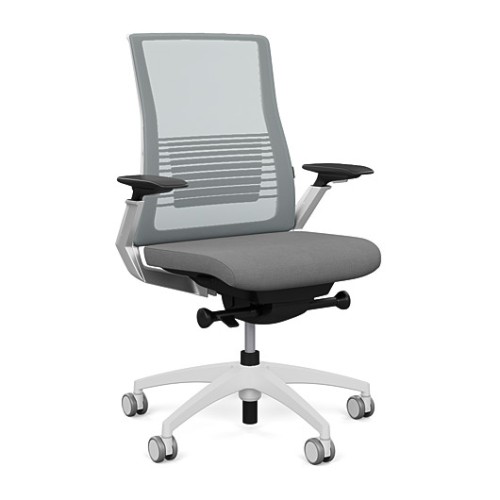 Executive chair Vectra by SitOnIt with high back, back material - mesh, seat - gray fabric, white frame, on wheels-1