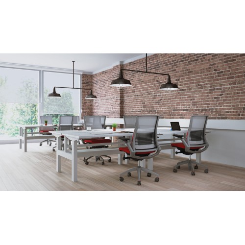 SitOnIt Vectra task chair with high back, mesh back, blue fabric seat, grey frame, on wheels-8