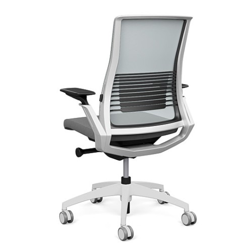 Executive chair Vectra by SitOnIt with high back, back material - mesh, seat - gray fabric, white frame, on wheels-3