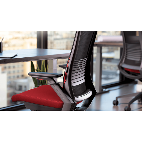 SitOnIt Vectra task chair with high back, mesh back, blue fabric seat, grey frame, on wheels-9