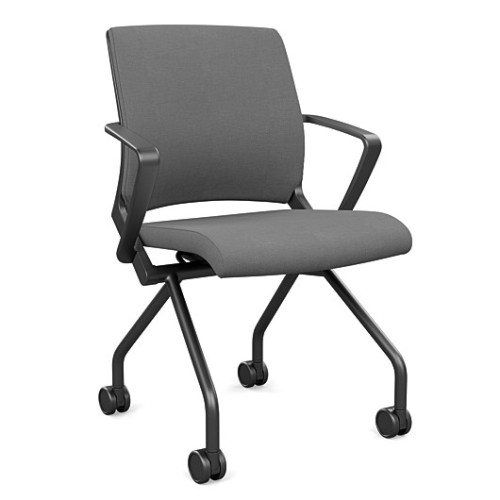 Movi folding chair from SitOnIt in gray color with an upholstered back-1
