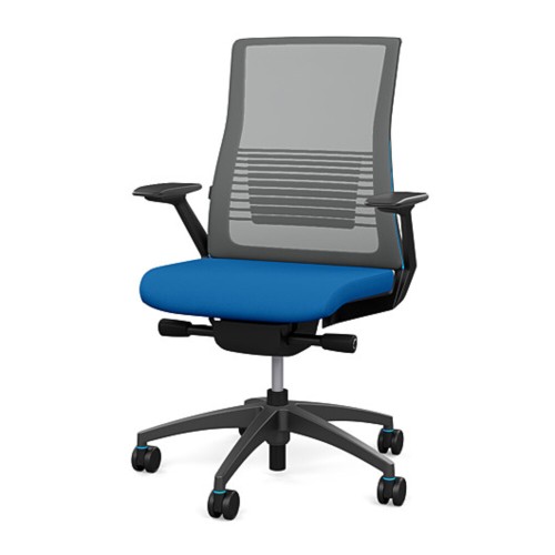 SitOnIt Vectra task chair with high back, mesh back, blue fabric seat, grey frame, on wheels-6
