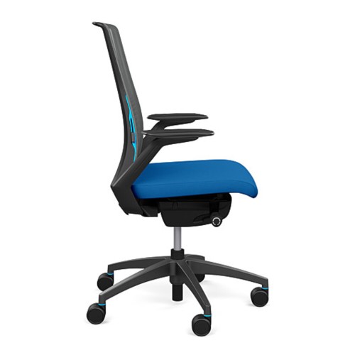 SitOnIt Vectra task chair with high back, mesh back, blue fabric seat, grey frame, on wheels-1