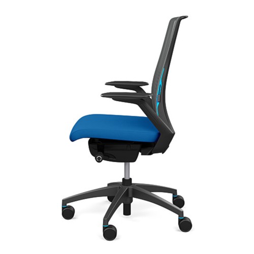 SitOnIt Vectra task chair with high back, mesh back, blue fabric seat, grey frame, on wheels-5