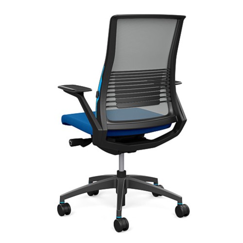 SitOnIt Vectra task chair with high back, mesh back, blue fabric seat, grey frame, on wheels-4