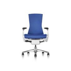 Embody office chair, on castors, white frame, blue fabric, 1HA14