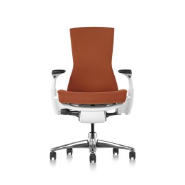Embody office chair, on castors, white frame, papaya orange fabric, 1HA06 