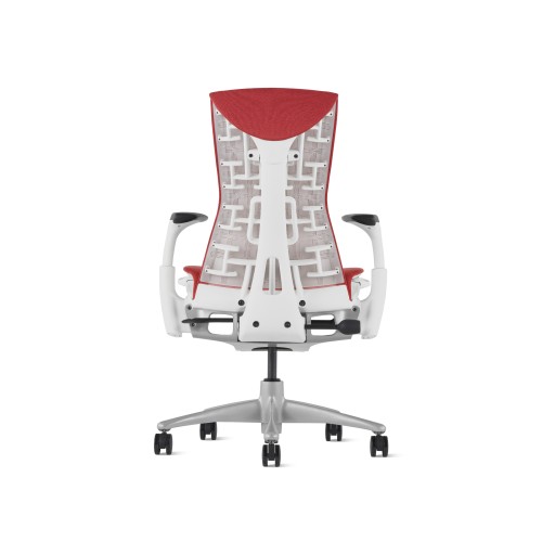 Embody office chair, on castors, white frame, red fabric, 1HA07-2