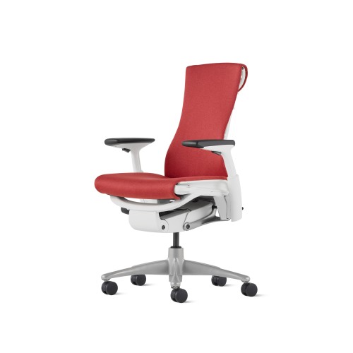 Embody office chair, on castors, white frame, red fabric, 1HA07-1