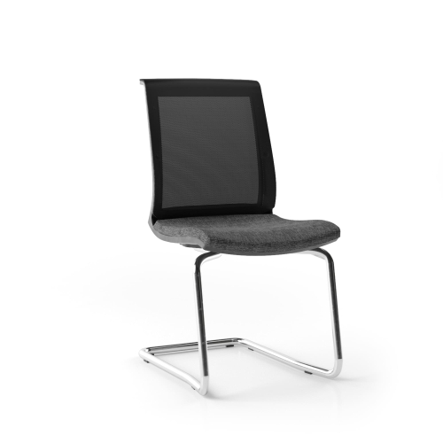 Narbutas EVA - Visitor Chair, Color Black, Upholstered Seat, Mesh Backrest, Chromed Cantilever Steel Frame Base | Reception Rooms