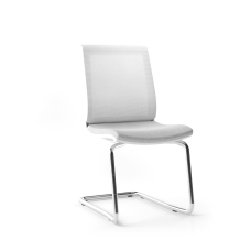 Narbutas EVA - Visitor Chair, Color White, Upholstered Seat, Mesh Backrest, Chromed Cantilever Steel Frame Base | Commercial Spaces
