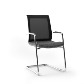 Narbutas EVA - Visitor Chair, Color Black, Upholstered Seat, Mesh Backrest, Chromed Cantilever Steel Frame Base With Armrests | Waiting Areas