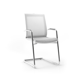 Narbutas EVA - Visitor Chair, Color White, Upholstered Seat, Mesh Backrest, Chromed Cantilever Steel Frame Base With Armrests | Home & Office