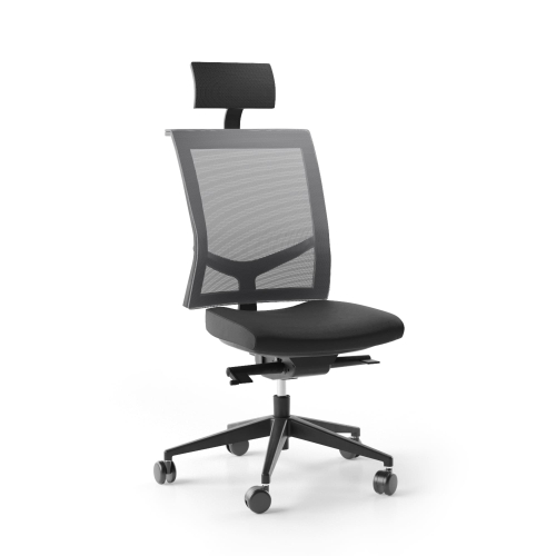 Narbutas EVA.II - Executive Chair With Soft Polyurethane Headrest, Black Fabric, Grey Mesh, Black Plastic Base With Fibreglass, Polyamide Castors | Modern Style
