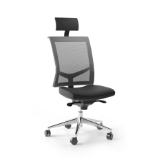 Narbutas EVA.II - Executive Chair With Soft Polyurethane Headrest, Black Fabric, Grey Mesh, 5 Star Die-Cast Polished Aluminium Base, Rubber Castors | Corporate Offices