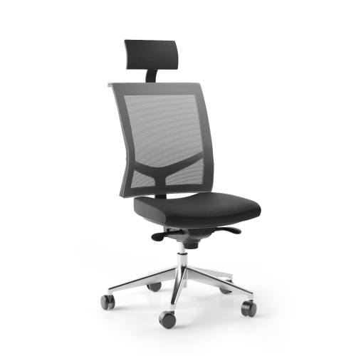 Narbutas EVA.II - Executive Chair With Soft Polyurethane Headrest, Black Fabric, Grey Mesh, 5 Star Die-Cast Polished Aluminium Base, Rubber Castors | Corporate Offices